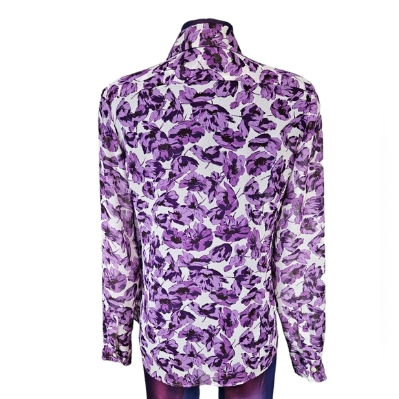 Banana Republic‎ Purple & White Floral Semi Sheer Button Front Top Size 2 S36 - Picture 4 of 8